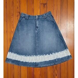 Madewell Shibori Denim A-Line Midi Skirt Size 33 US 14/16 Dip Dye Boho Festival